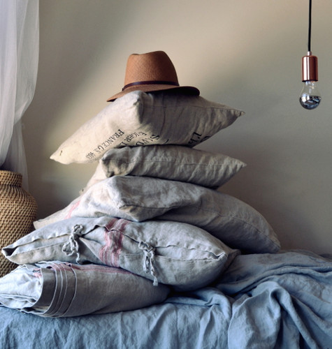 Red Stripe Grainsack Linen Pillowcase. All sizes