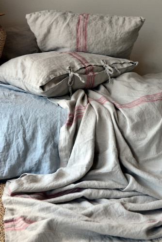 Red Stripe Grainsack Linen Pillowcase. All sizes