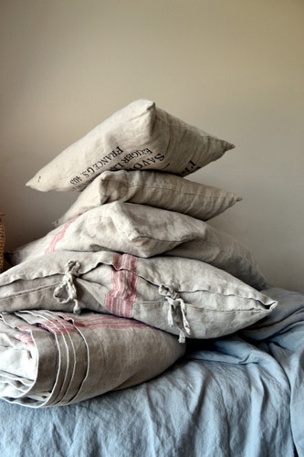 Red Stripe Grainsack Linen Pillowcase. All sizes
