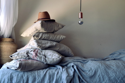 Red Stripe Grainsack Linen Pillowcase. All sizes
