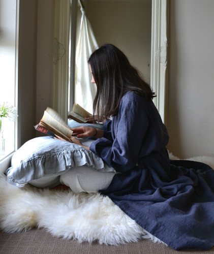 Midnight Blue Stonewashed Linen Bath/Spa Robe
