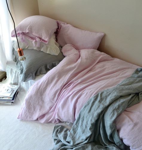 Dusty Pink stonewashed linen duvet cover