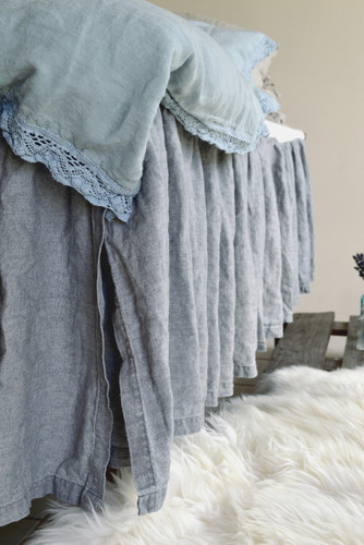 Heavy weight Fossil Grey Linen Ruffled Valance⎮Bedskirt⎮Dust Ruffle