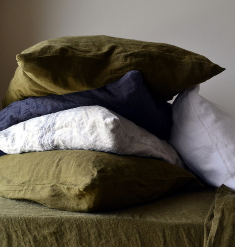 Olive green stonewashed linen pillow case