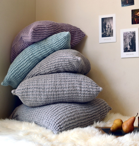Fossil Grey Waffle Linen Pillow Case. Super heavy weight linen