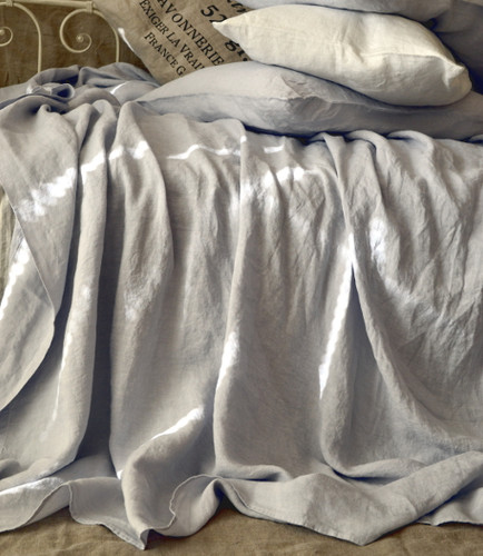 Silver light grey luxurious linen flat sheet