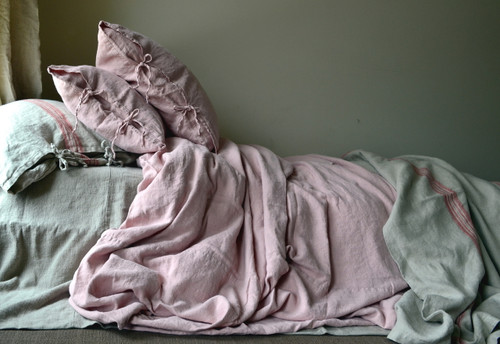 Rose Quartz stonewashed linen quilt cover. Heavy weight rustic linen