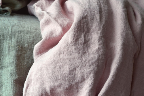 Rose Quartz stonewashed linen quilt cover. Heavy weight rustic linen