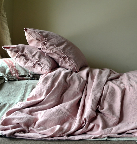 Rose Quartz stonewashed linen quilt cover. Heavy weight rustic linen