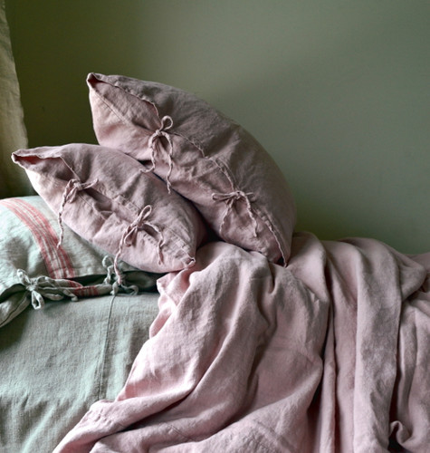 Rose Quartz Rustic Heavy weight linen pillow case with ties