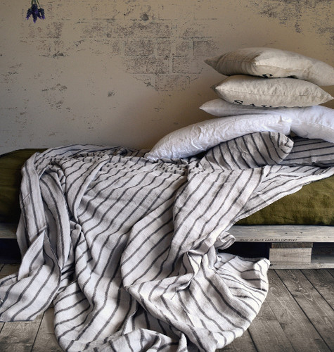 Vintage Black Ticking linen flat sheet