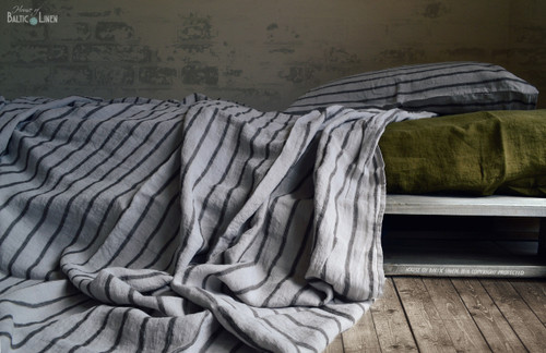 Vintage Black Ticking linen flat sheet