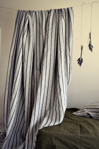 Vintage Black Ticking linen flat sheet