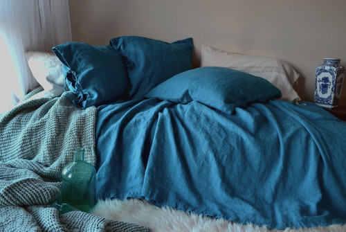Teal Heavy Linen Bed cover/Coverlet
