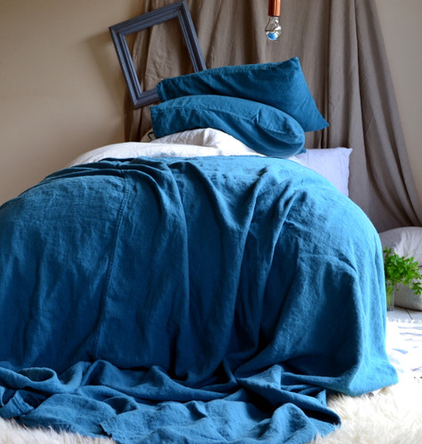 Teal Heavy Linen Bed cover/Coverlet