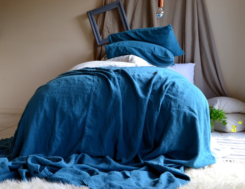 Teal Heavy Linen Bed cover/Coverlet