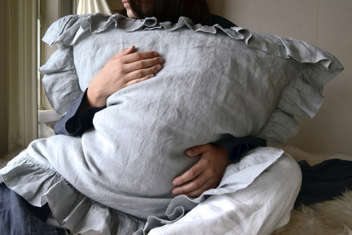 Light Grey Ruffled linen pillow case