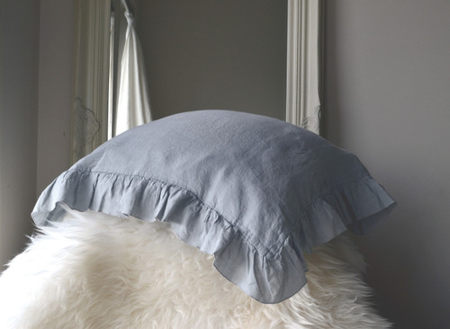 Light Grey Ruffled linen pillow case