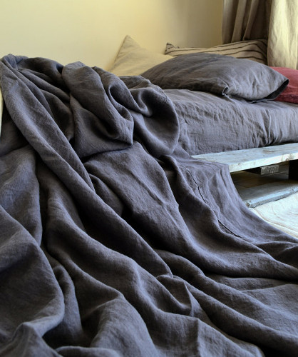 Charcoal Stonewashed Linen Flat/Top Sheet