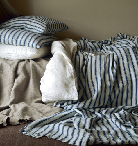 French Vintage Navy Ticking Linen Coverlet/Bed cover
