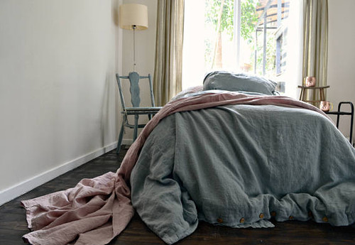 Duck Egg Blue stonewashed linen quilt cover. Heavy weight rustic linen