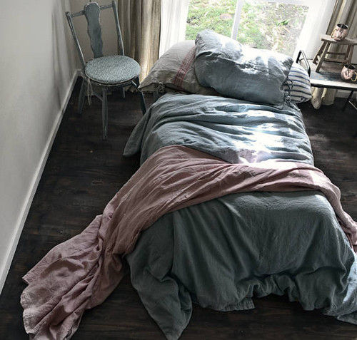 Duck Egg Blue stonewashed linen quilt cover. Heavy weight rustic linen