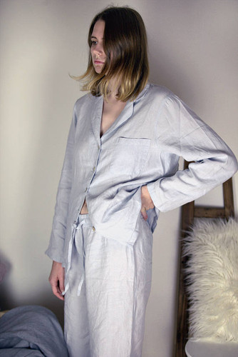 Silver Grey stonewashed linen sleepwear. Pajama Set
