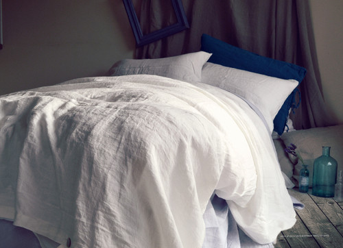 Bright Optical white stonewashed linen duvet/quilt cover