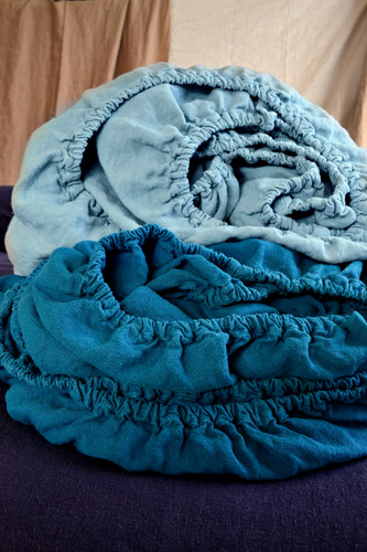 Duck Egg Blue heavy weight linen fitted sheet