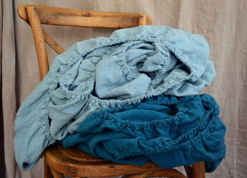 Duck Egg Blue heavy weight linen fitted sheet