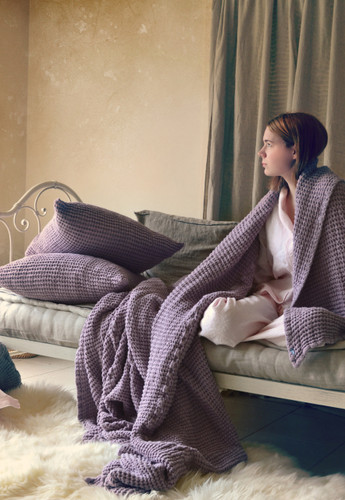 Waffle linen blanket, Lilac. Extra Heavy natural linen
