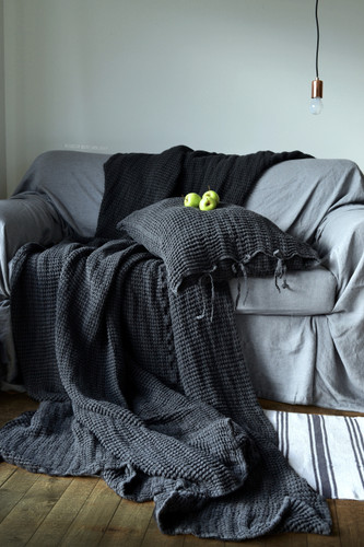Peppercorn Dark Grey Waffle Linen Pillow Case. Super heavy weight linen