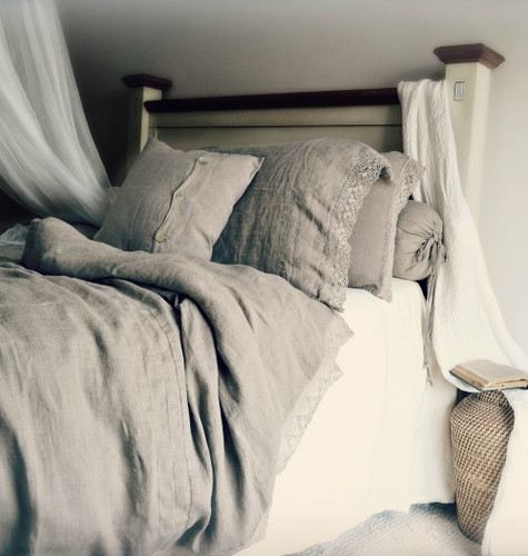Provincial Living, natural softened linen quilt cover with linen lace, Natural