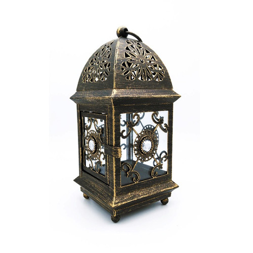 Morrocan Pavilion Candle Lantern Brushed Golden Finishing Morrocan Pavilion Candle Lantern Brushed Golden Finishing