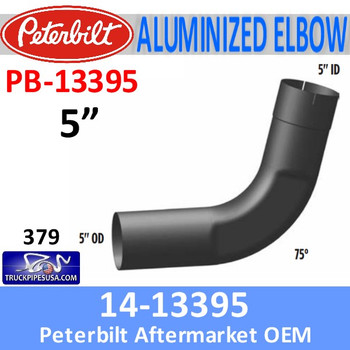 14-13395 Peterbilt 75 Degree Aluminized Exhaust Elbow PB-13395 14-13395 Peterbilt 75 Degree Aluminized Exhaust Elbow PB-13395