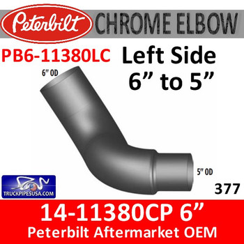 14-11380CP 6" to 5" Left Side Peterbilt 377 Chrome Elbow PB6-11380 14-11380CP 6" to 5" Left Side Peterbilt 377 Chrome Elbow PB6-11380