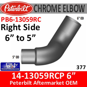14-13059RCP Peterbilt 377 6" to 5" Right Chrome Elbow PB6-13059RC 14-13059RCP Peterbilt 377 6" to 5" Right Chrome Elbow PB6-13059RC