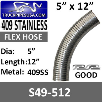 5" x 12" 409 Stainless Steel Flex Exhaust Hose S49-512 5" x 12" 409 Stainless Steel Flex Exhaust Hose S49-512