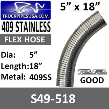 5" x 18" 409 Stainless Steel Flex Exhaust Hose S49-518 5" x 18" 409 Stainless Steel Flex Exhaust Hose S49-518