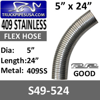 5" x 24" 409 Stainless Steel Flex Exhaust Hose S49-524 5" x 24" 409 Stainless Steel Flex Exhaust Hose S49-524