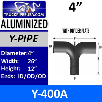 4" Y-Pipe Aluminized With Plate Exhaust Pipe 12" x 26" Y-400A 4" Y-Pipe Aluminized With Plate Exhaust Pipe 12" x 26" Y-400A