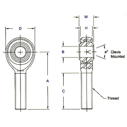 Aurora Bearing 1/2" x 3/4"-16 LH Male 4130 Extra Heavy Duty Rod End, PTFE Lined with Mil Spec Liner Aurora Bearing 1/2" x 3/4"-16 LH Male 4130 Extra Heavy Duty Rod End, PTFE Lined with Mil Spec Liner