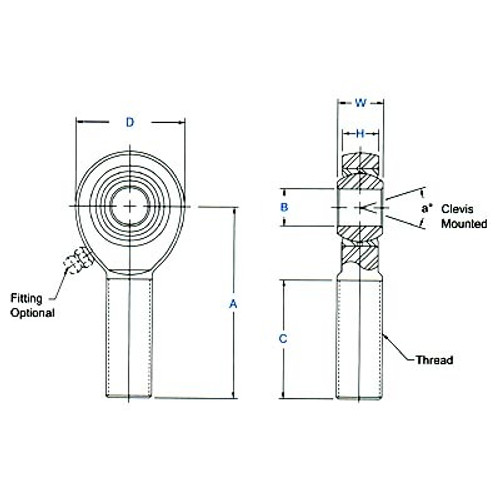 Aurora Bearing 1/2" x 3/4"-16 RH Male 4130 Rod End, PTFE Lined Aurora Bearing 1/2" x 3/4"-16 RH Male 4130 Rod End, PTFE Lined