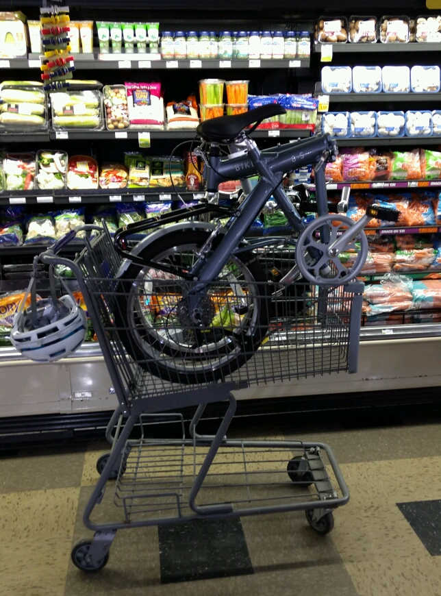 Folding bike in a shopping cart