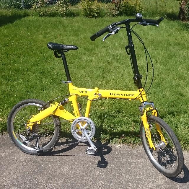 9FS yellow folding bike standing 9Fs folding bike