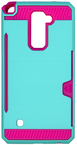 LG Stylo 2 PLUS Slim Dura Case Metal Finish With Card Holder Teal&Pink