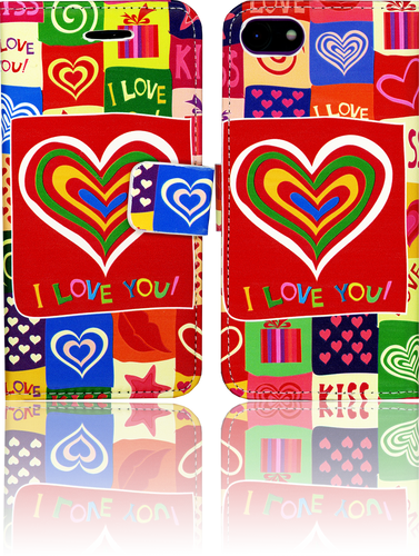 Iphone 7 MM 3D Design Wallet Red Hearts