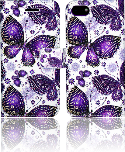Iphone 7 MM 3D Design Wallet Purple Butterflies