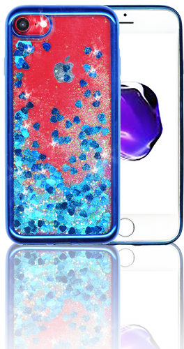 Iphone 7 MM Electroplated Glitter Case With Hearts Blue