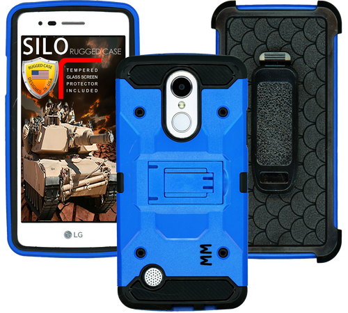 LG Aristo MM Silo Rugged Case Blue(Full Covered Tempered Glass Included)